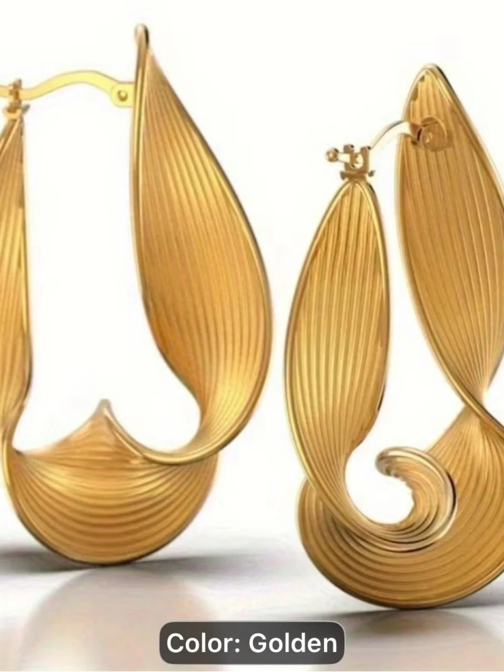 Vintage Hollow Golden Sculpted Wave Hoop Earrings - Women Jewelry